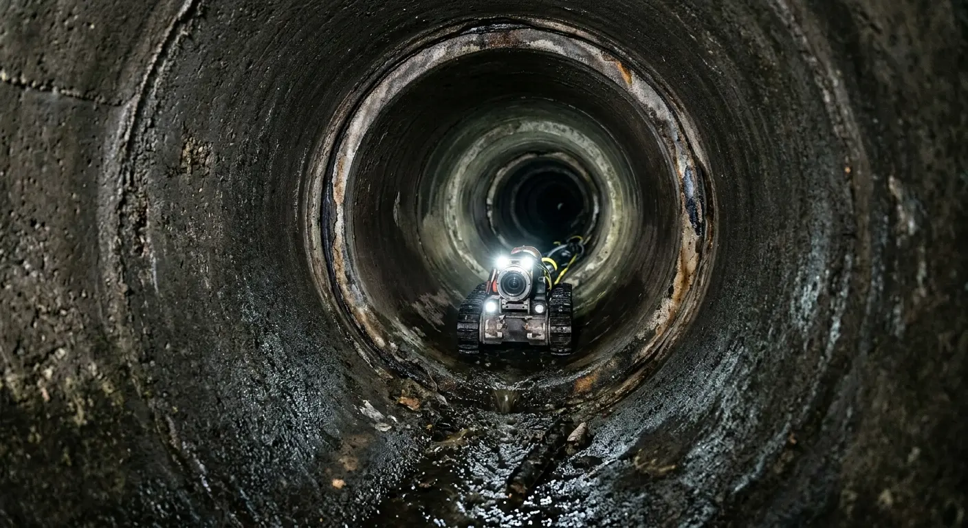 Robotic sewer camera inspecting pipe interior for Drain Snake Service in Airmont